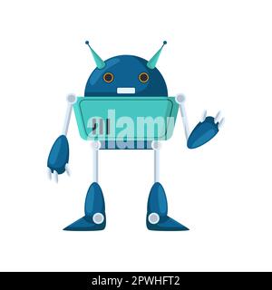 Happy blue and white old toy robot cartoon character illustration Stock Vector