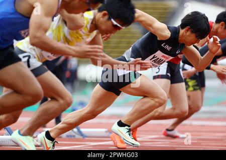 Hyogo, Japan. 30th Apr, 2023. Shunya Yamaji Athletics : Japan Para Athletics Championships Men's 100m T12 Final at Kobe Universiade Memorial Stadium in Hyogo, Japan . Credit: Jun Tsukida/AFLO SPORT/Alamy Live News Stock Photo