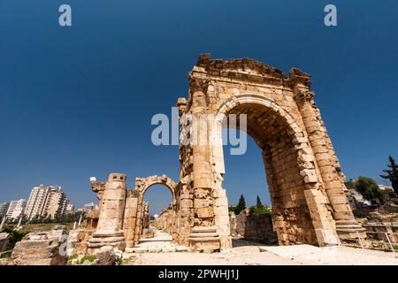 Roman triumph arch, necropolis at Tyre main land, Tyre(Sour,Sur), Lebanon, middle east, Asia Stock Photo