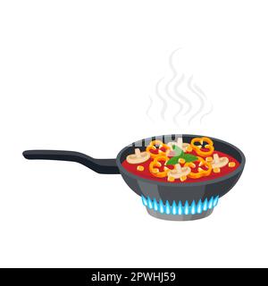 https://l450v.alamy.com/450v/2pwhj59/cooking-pan-on-gas-stove-cartoon-illustration-boiling-water-in-kettle-frying-dishes-on-fire-saucepan-with-hot-soup-2pwhj59.jpg