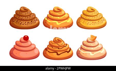 Tasty buns with different flavors vector illustrations set Stock Vector