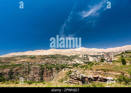 Lebanon mountains and Holy Kadisha(Qadisha) valley, townscape of Bsharri, Cedar of Lebanon, Bsharri(Bsharre), Lebanon, middle east, Asia Stock Photo