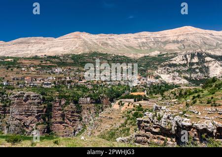 Lebanon mountains and Holy Kadisha(Qadisha) valley, townscape of Bsharri, Cedar of Lebanon, Bsharri(Bsharre), Lebanon, middle east, Asia Stock Photo