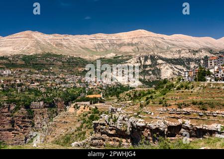 Lebanon mountains and Holy Kadisha(Qadisha) valley, townscape of Bsharri, Cedar of Lebanon, Bsharri(Bsharre), Lebanon, middle east, Asia Stock Photo