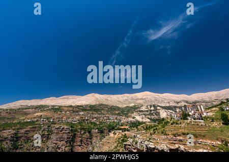 Lebanon mountains and Holy Kadisha(Qadisha) valley, townscape of Bsharri, Cedar of Lebanon, Bsharri(Bsharre), Lebanon, middle east, Asia Stock Photo