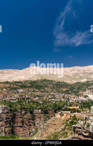 Lebanon mountains and Holy Kadisha(Qadisha) valley, townscape of Bsharri, Cedar of Lebanon, Bsharri(Bsharre), Lebanon, middle east, Asia Stock Photo