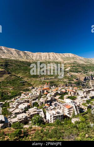 Lebanon mountains, townscape of Bsharri, Holy Kadisha(Qadisha) valley, Cedar of Lebanon, Bsharri(Bsharre), Lebanon, middle east, Asia Stock Photo