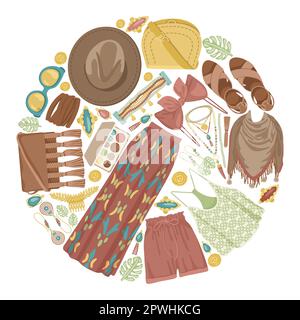 Circular pattern with female clothes vector illustrations set Stock Vector