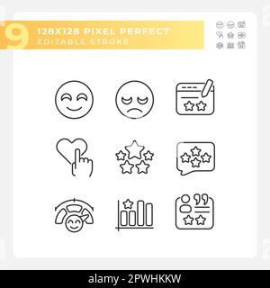 Customer reaction on content pixel perfect linear icons set Stock Vector