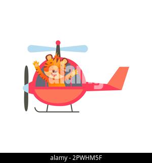 Comic tiger in helicopter vector illustration Stock Vector
