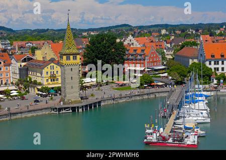 Lindau, Bavaria, Allgaeu, Lake Constance, harbour, Mangturm, old lighthouse, Germany Stock Photo