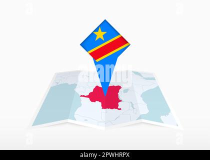 Map of DR Congo with a pinned blue pin. Pinned flag of DR Congo, vector ...