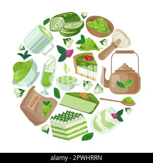 Circular pattern with matcha snacks vector illustration Stock Vector
