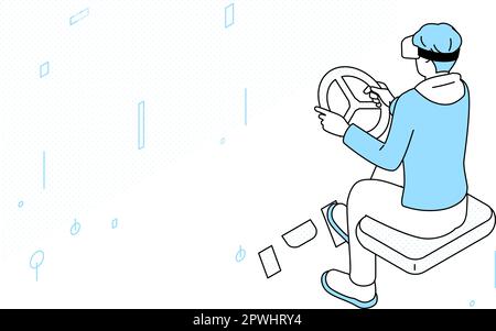 Image of DX, man driving a car and playing a racing game in VR, Vector Illustration Stock Vector