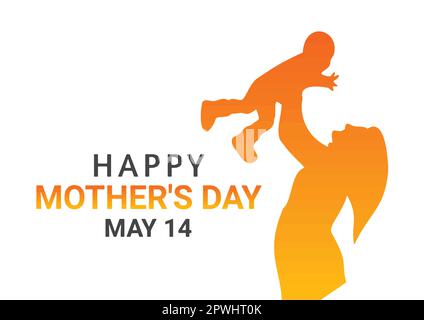 Happy Mother's Day greeting card. Silhouette of mother and child on white background. Vector illustration Stock Vector