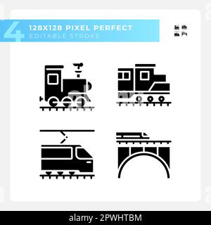Locomotive pixel perfect black glyph icons set on white space Stock Vector