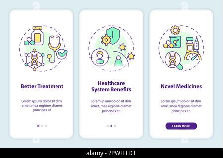 Benefits of precision medicine onboarding mobile app screen Stock Vector