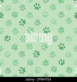 Green colored paw prints seamless fabric design Stock Vector