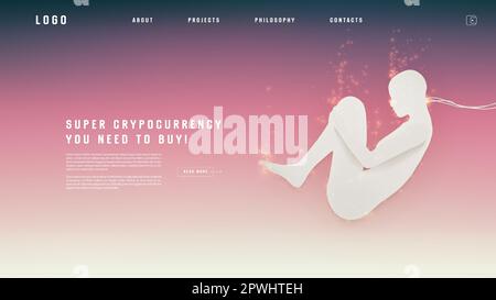 Landing page abstract design with AI androind. Colorful template for website or app. Stock Vector