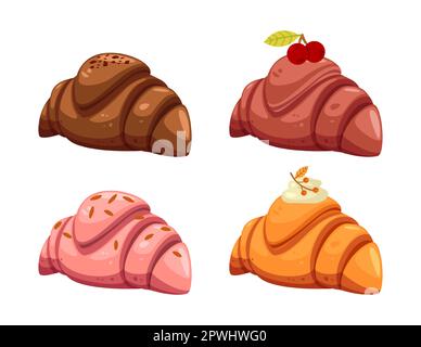 Tasty croissants of different colors vector illustrations set Stock Vector