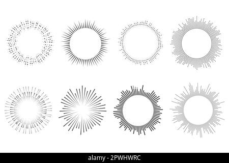 Circle sound wave. Circular music audio round. Radial graphic of voice. Abstract equalizer. Symbol of waveform burst rays. Vector set on white Stock Vector