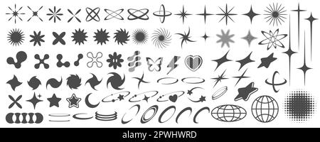 Set with Y2K elements. Aesthetic abstract vector shapes. Simple