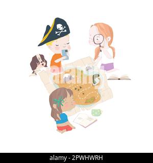 Pirate board game. Cute adventure attraction and education cardboard ...