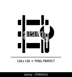 Railway maintenance pixel perfect black glyph icon Stock Vector