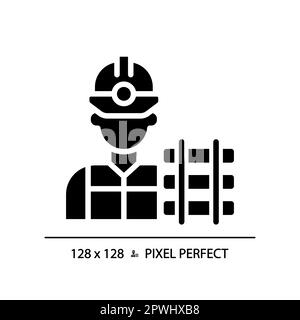 Railway worker pixel perfect black glyph icon Stock Vector