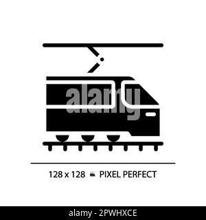Tram pixel perfect black glyph icon Stock Vector