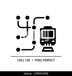 Metro map pixel perfect black glyph icon Stock Vector
