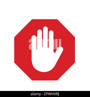 A red stop sign with a white hand on a white background with copy space Stock Vector