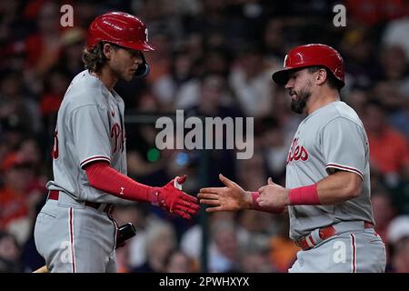 Houston, United States. 28th Apr, 2023. Philadelphia Phillies first baseman ALEC  BOHM during the MLB game between the Philadelphia Phillies and the Houston  Astros on Friday, April 28, 2023, at Minute Maid