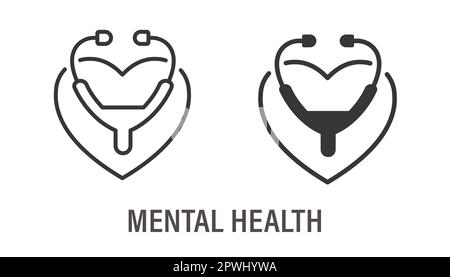 Mental Health icons. Symbol of charity, cardiology, psychological care. Vector illustration. Stock Vector