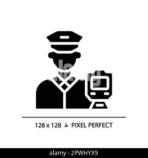 Train driver pixel perfect black glyph icon Stock Vector