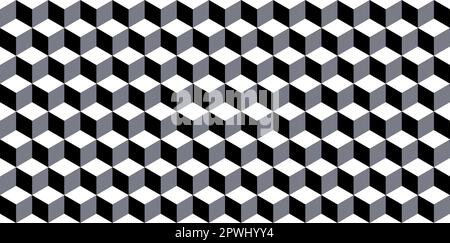Abstract cube pattern. 3D optical illusion tumbling blocks hexagon tiles. Cuboid seamless tiles pattern. Grey, white and black modern vector texture. Stock Vector