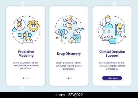 AI and ML in precision medicine onboarding mobile app screen Stock Vector