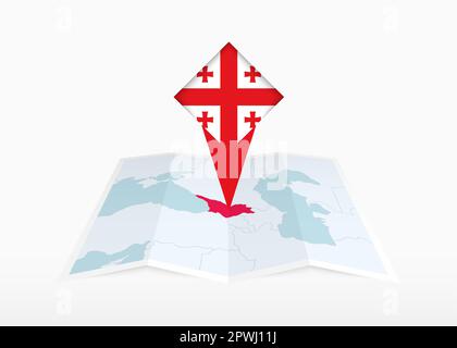 Georgia is depicted on a folded paper map and pinned location marker with flag of Georgia. Folded vector map. Stock Vector