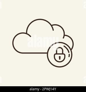 Cloud with closed padlock line icon Stock Vector