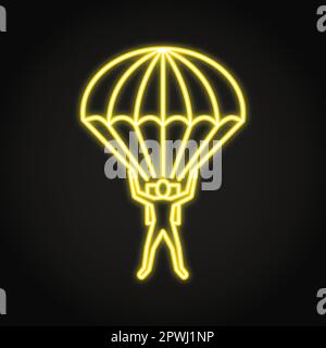 Paratrooper neon icon in line style. Parachute jumper symbol, skydiver. Vector illustration Stock Vector