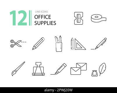 Office supplies icon set Stock Vector