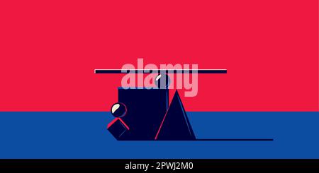 Various geometric shapes on a red background. Balance concept Stock Vector