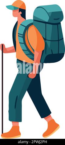 One person hiking with backpack in nature Stock Vector