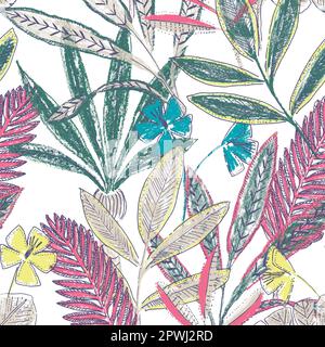 Textile graphic pattern flowers and geomatrical shapes and leafs Stock Vector
