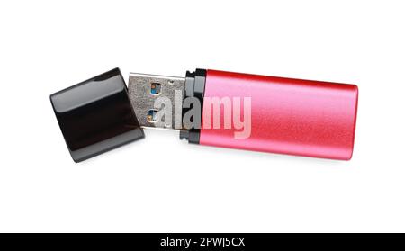 Pink usb flash drive isolated on white Stock Photo