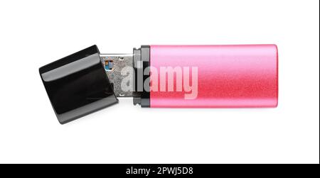 Pink usb flash drive isolated on white Stock Photo