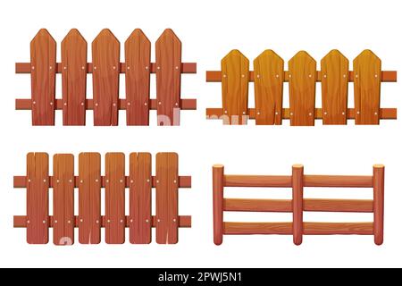 Wooden Fencing On Farm Ranch Garden Isolated Country Timber Fence Cartoon Icon Vector