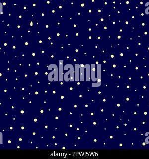 Seamless abstract polka dot pattern. Yellow hand-drawn drip points on dark blue background. Stone texture, ink blots stain, grain, paint splash, spray Stock Vector