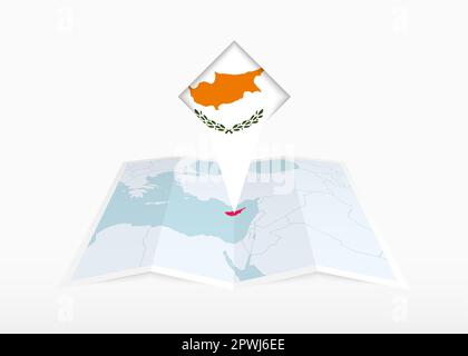 Cyprus is depicted on a folded paper map and pinned location marker with flag of Cyprus. Folded vector map. Stock Vector