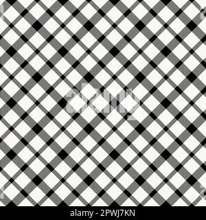 Black white gingham cloth vector. Checkered tablecloth pattern. Traditional plaid seamless vector texture. Gingham plaid pattern. Stock Vector